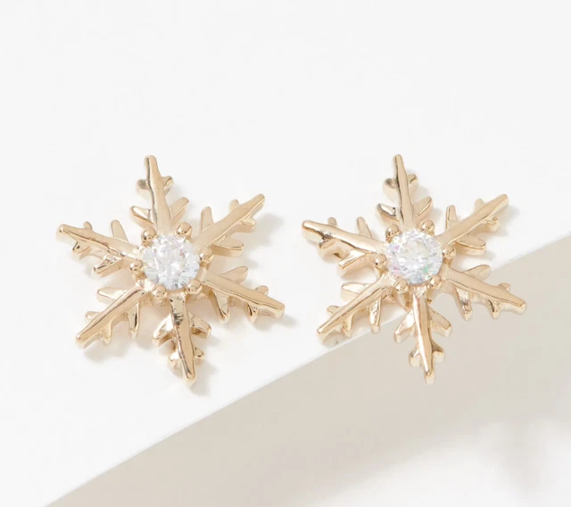 Diamonique CZ Round aurora borealis Snowflake Earrings, Sterling Silver