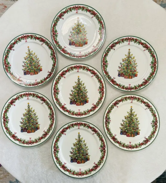 7 Chris RADKO Traditions Holiday Celebrations Christmas Tree 11” Dinner PLATES