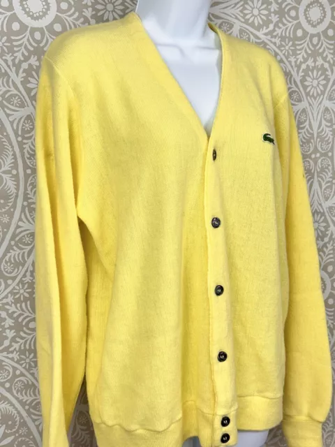 Vintage Yellow Button Down Wool Izod Cardigan Preppy Boyfriend Alligator Size XL 2