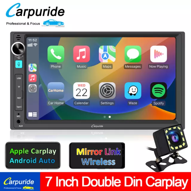 Carpuride Double DIN Radio Android Wireless CarPlay & Car Radio 7 Inch Screen