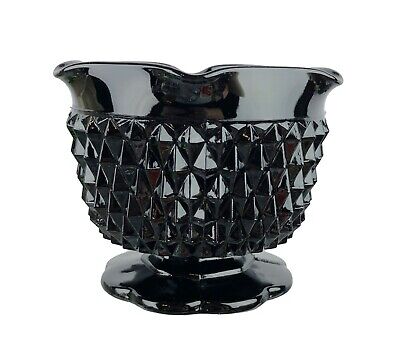Vtg Black Indiana Glass Diamond Point Textured Tiara Taper Votive Candle Holder