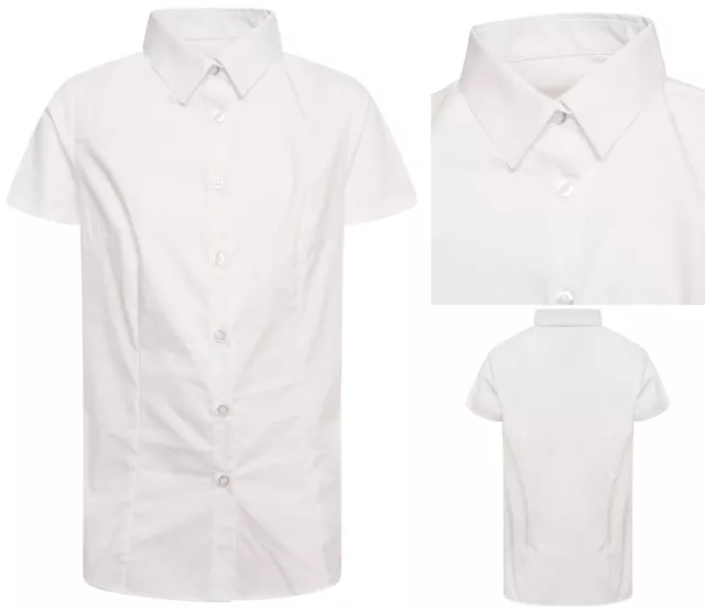 White Stretch Short Sleeve Senior Girls School Blouse Colared Shirt 6 to 14 Size