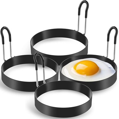 4 pezzi utensili da cucina con spazzola e copertura in silicone antiscottatura per uova fritte panini polpettone Anelli per Uova RotondI anelli per uova in acciaio inox 