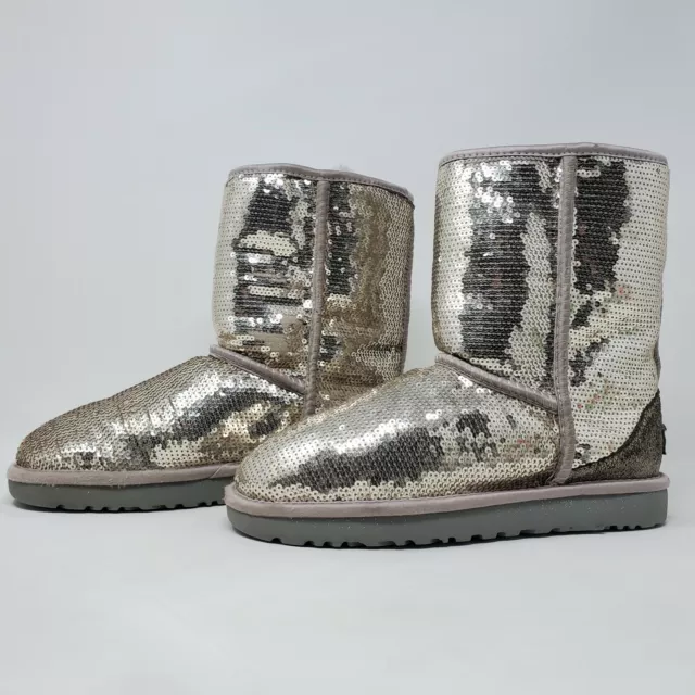 UGG Classic Short Sparkles Genuine Shearling Lined Boot Silver 7 2