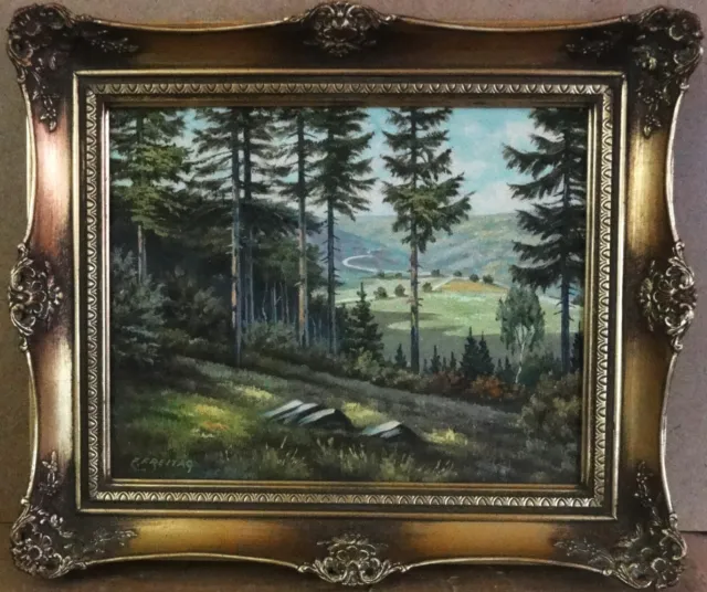 Fritz FREITAG (1915-1977) TOP-Gemälde: BLICK DURCH DEN WALD IN EIN TAL