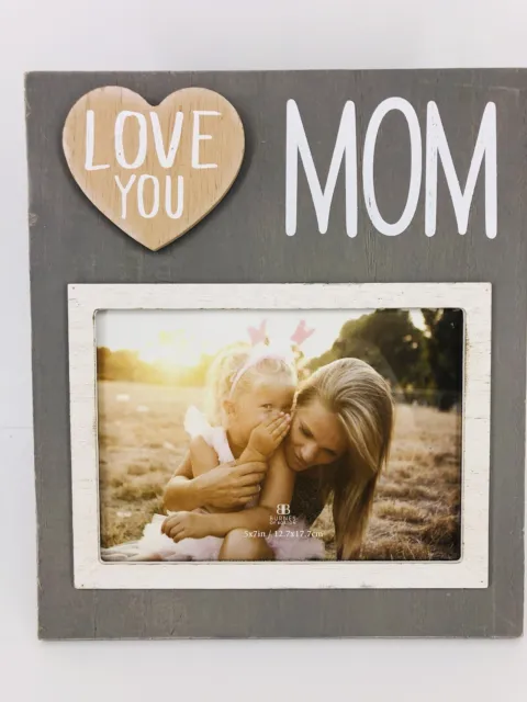 Love You Mom Beautiful Wood Picture Frame 5x7 in/12x18 cm New Burnes of Boston