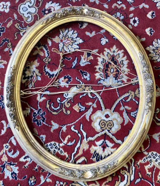 Ancien Grand Cadre Ovale XIX Doré Ecclésiastique ésotérisme décor Floral moulure