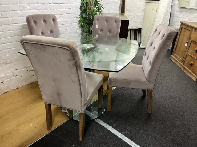 DWELL GLASS TOP Extending Dining Table 4 Grey Button Back Dining