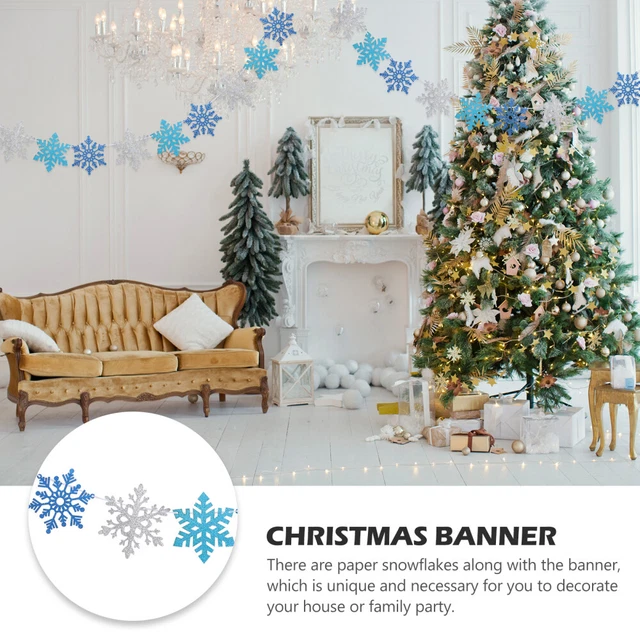 2 Sets Frohe Weihnachten Banner Girlande Weihnachten Schneeflocke Streamer 6