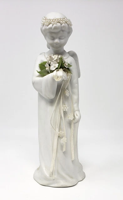 Beautiful Vintage 1990 Porcelain Angel Bride Light Up White Bisque Figurine