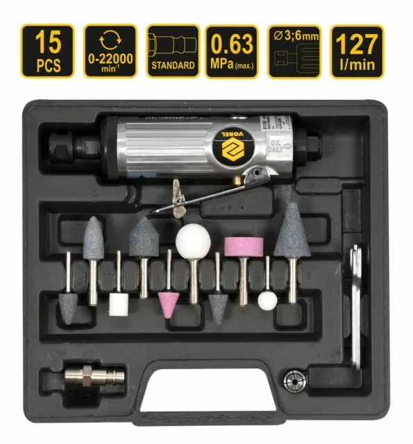 Druckluft Stabschleifer Schnellschleifer Set 3 mm 6 mm Spann Bohrfutter 13 Tlg.