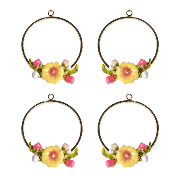 4 pcs Blume Emaille Charms Anhänger DIY für Schmuck machen und basteln