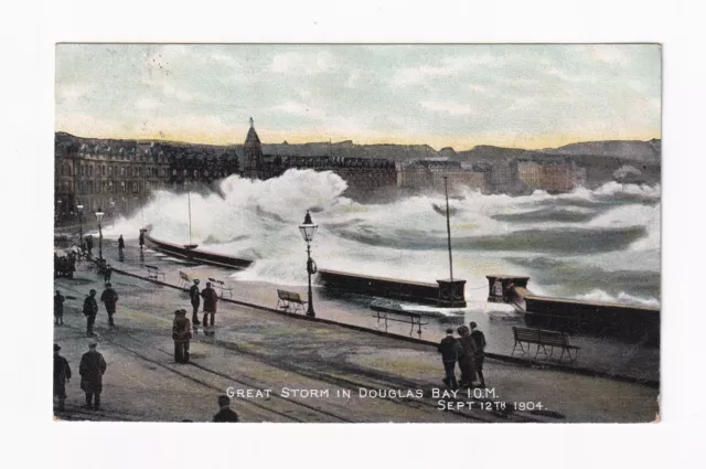 Printed Postcard, Great Storm in Douglas Bay, Isle Of Man, Sept 12th 1904