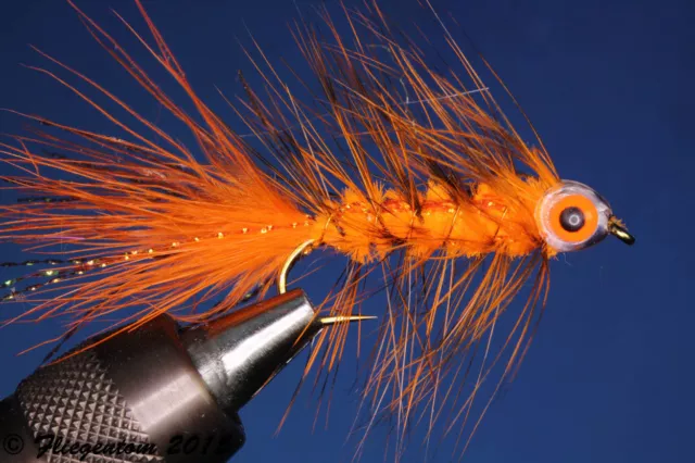 Fliegentom Streamer 3 Stück Fishmask Wooley Bugger orange grizzly