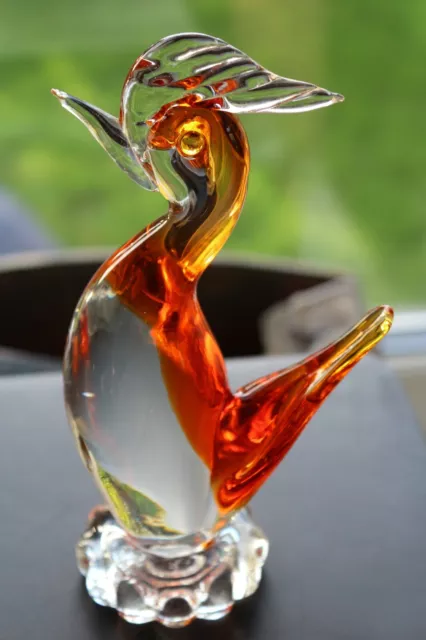 Murano Art Glass Cockerel Clear & Orange Rooster Chicken Bird Figurine Sculpture