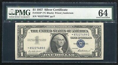 Fr. 1619* 1957 $1 One Dollar *Star* Silver Certificate Note Pmg Uncirculated-64
