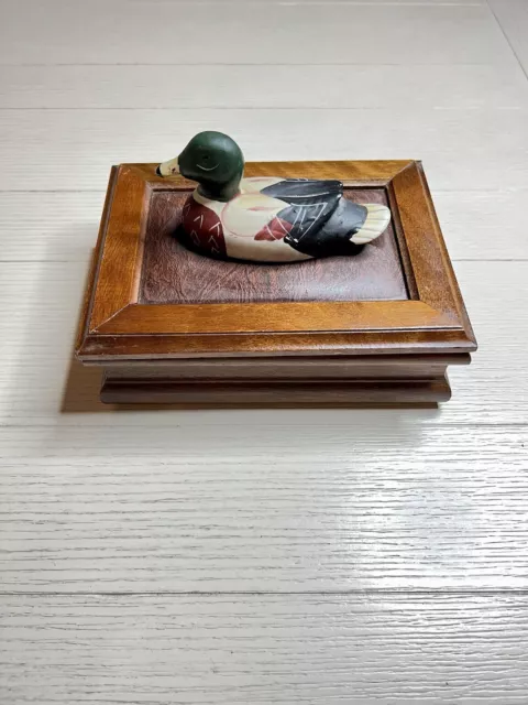 Vintage 1982 Duck Decoy Trinket Wooden Box 8.5” Long by 5” High Taiwan