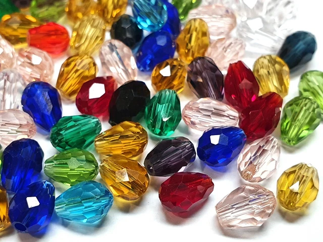 50 Kristall Tropfen 8mm Glasperlen Glasschliff Schmuck Bastel Deko Bunt Mix X293