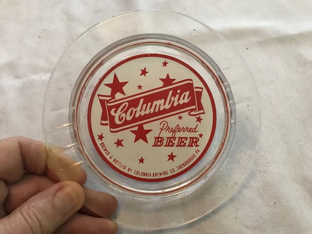 1950’s COLUMBIA BREWERY BEER  vintage glass ashtray, Shenandoah, Pa.