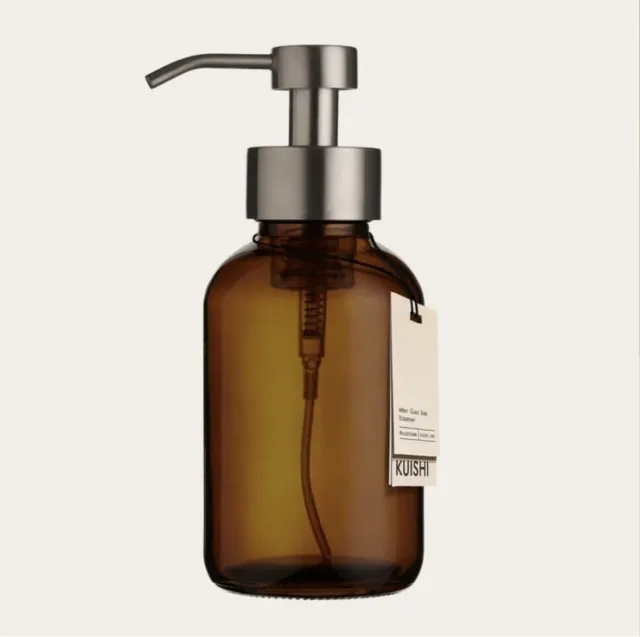 Kuishi Foaming  Soap Dispenser 500ml Amber Glass Bottle Stainless Steel Pump