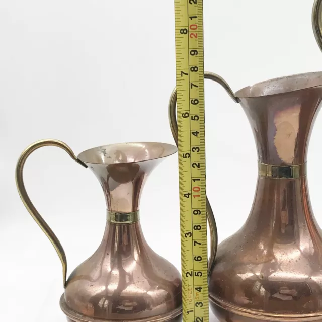 Vintage Copper And Brass Graduating Jugs / Vases Tallest 25Cm 3