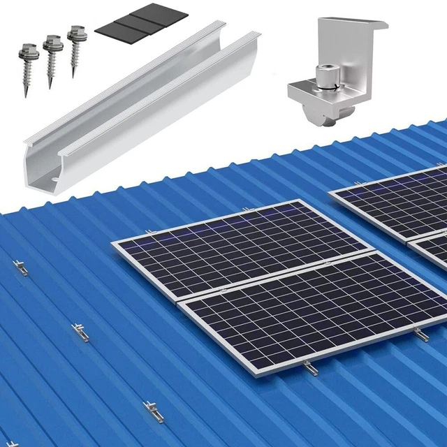 Supporto per Pannello Solare, Pannello Solare, in Alluminio, di Fissaggio in lamiera trapezoidale, Guida di Fissaggio fotovoltaico, connettore per fotovoltaico Solare, Binario
