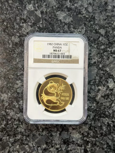 1982 1 oz China gold panda NGC MS67 chinese coin first year of issue