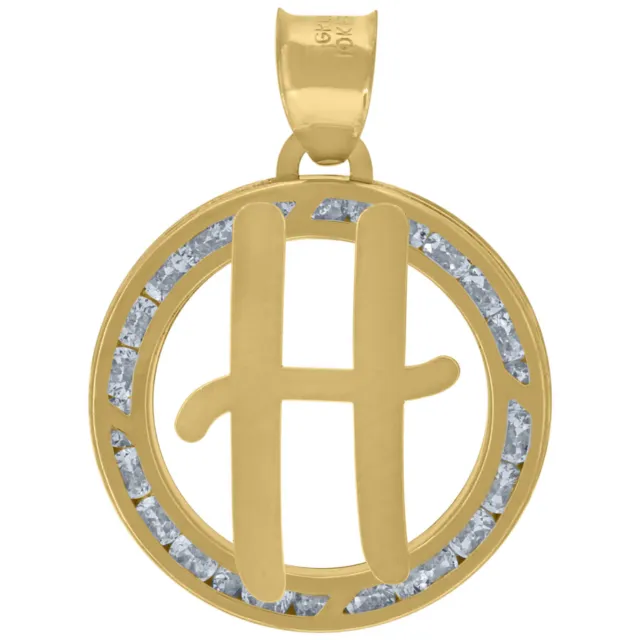 10K Yellow Gold Cubic-Zirconia Initial Letter H Heart Charm Pendant for Women