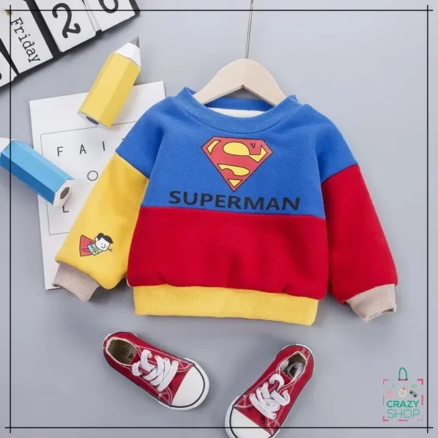 Felpa Superman - Felpata  Abbigliamento Per Bambini - Kids Unisex Tg 12-18 Mesi