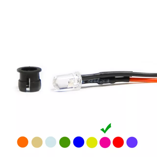 20 X à Câble Diodes LED + Plastique Support Filaire Rose Clair Lentille 24V 5mm