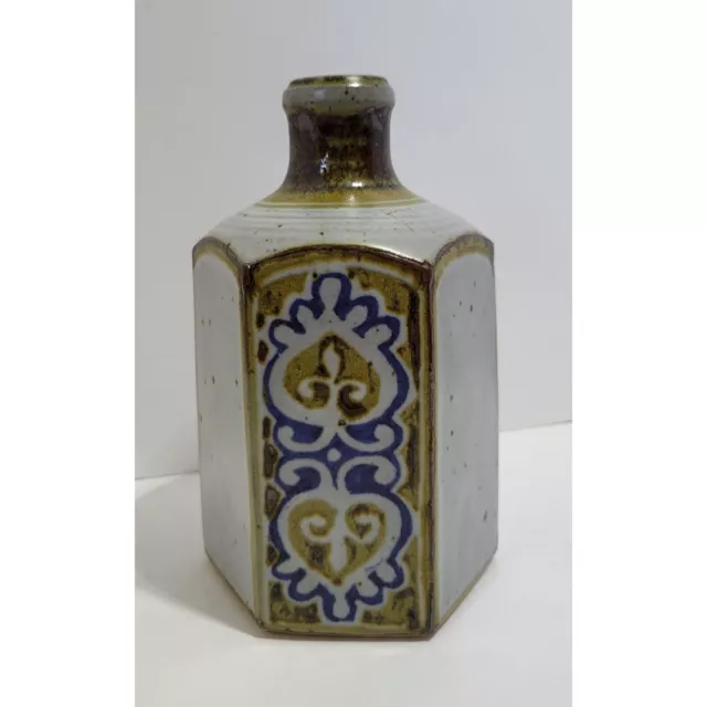 Thomas Shafer Vintage Stoneware Bud Vase Studio Art Glazed 7.5" Hexagon Rare
