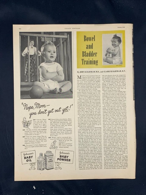 Magazine Ad* - 1948 - Johnson's Baby Powder - Mom in Playpen