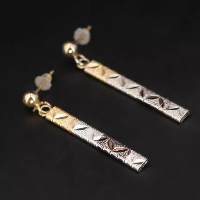 Sterling Silver - Tri-Color Etched Omega Chain Dangle Post Earrings - 3g