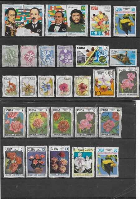 Lot 29 timbres CARAIBES kuba fleurs dia de las madres Che guevara Habana