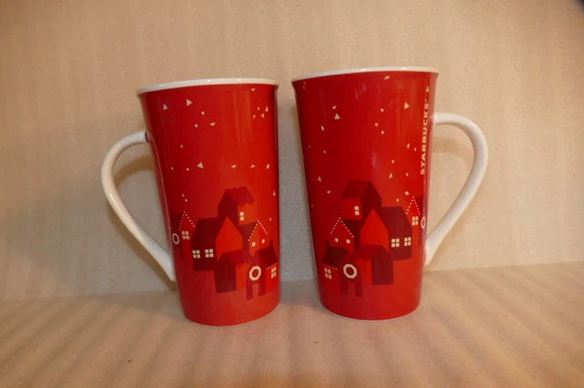 Lot of 2 Starbucks 2013 Holiday Christmas Coffee Mugs Red Village 16oz Tall Cups