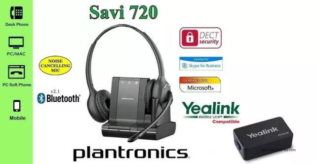 Plantronics Savi W720 3-In-1 Wireless Headset System Dect + Yealink Ehs36