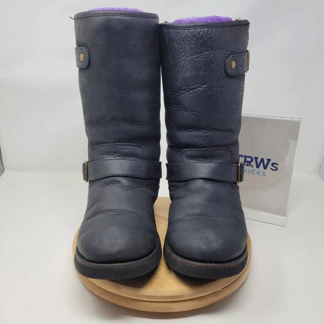 UGG Australia Womens Kensington II Boots Black Sheepskin Round Toe Buckle 6