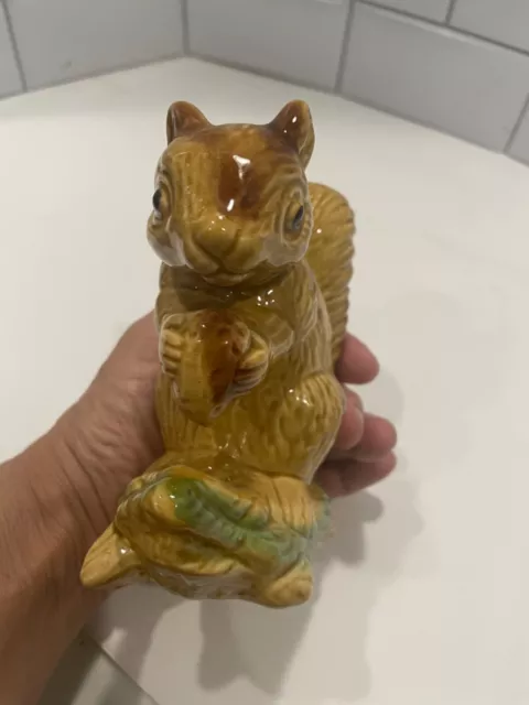 Art Pottery Ceramic Brown Squirrel Sitting Down With Acorn Figurine
