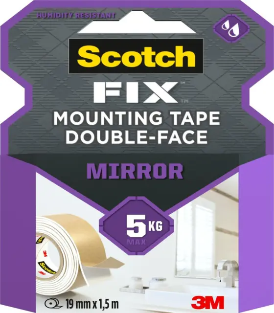 Scotch-Fix Mirror Mounting Tape 4496W-1915-P, 19mm x 1,5m, 1 roll/pack Packaging