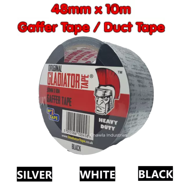 Duck Duct Cloth Waterproof Gaffer Gaffa Tape 48MM X 10M Silver Black White