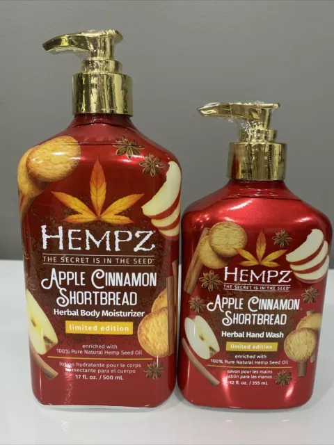 Hempz Apple Cinnamon Shortbread Herbal Body Moisturizer & Hand Wash Set of 2 NEW
