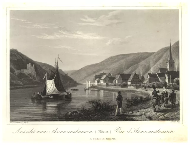 Assmannhausen Vista General Original Grabado de Acero Cook 1844