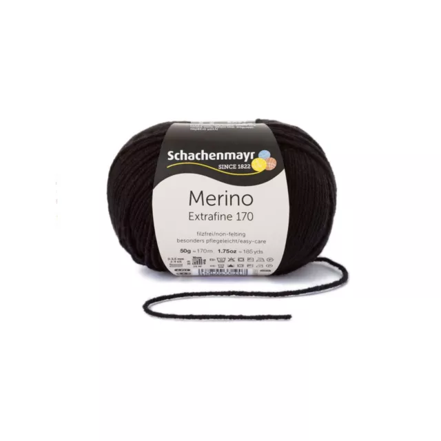 MERINO EXTRAFINE 170 von Schachenmayr - SCHWARZ (00099) - 50 g / ca. 170 m Wolle