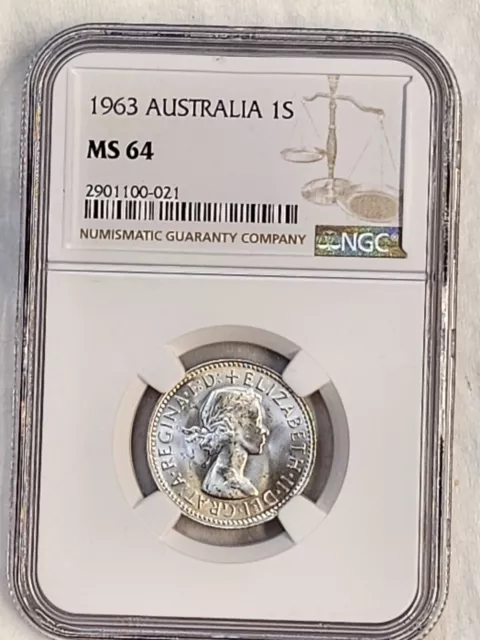 1963 Australia shilling silver coin NGC rated MS 64