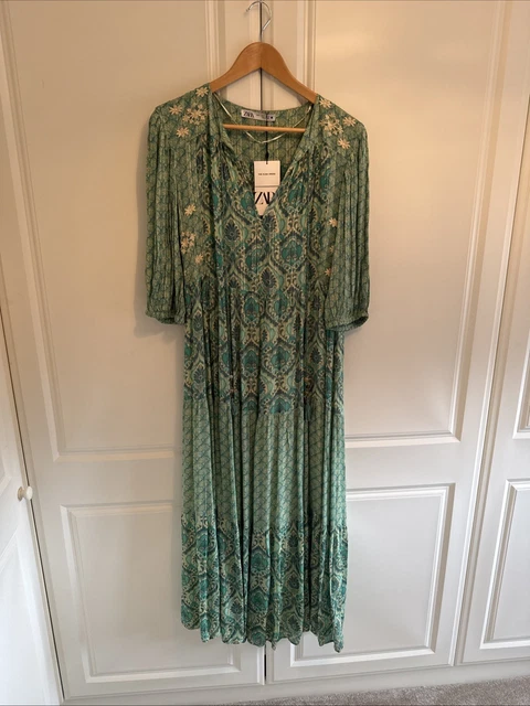 ZARA GREEN FLORAL Print Maxi Dress Size S 26.70 - PicClick UK