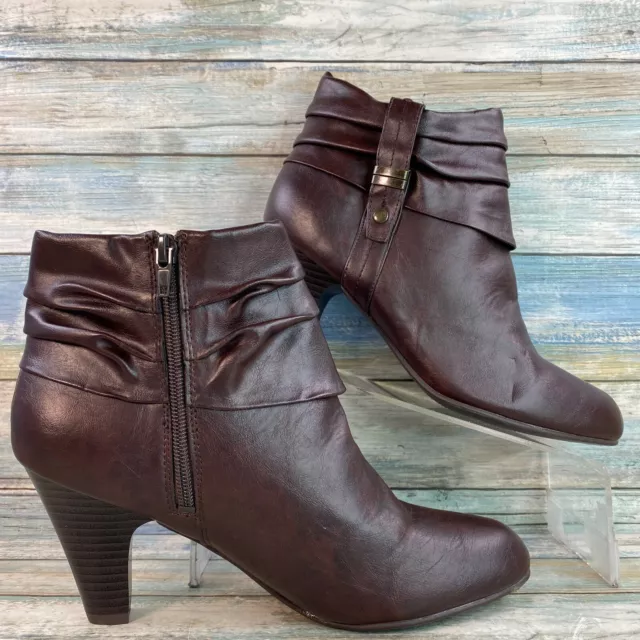 Lifestride Womens Size 9 Ankle Boots Brown Faux Leather Booties Heeled