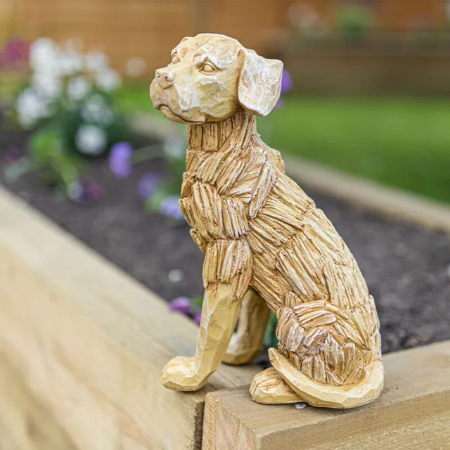 Garden Dog Ornament Statue Wood Effect Driftwood Labrador Home Decor Natural 2