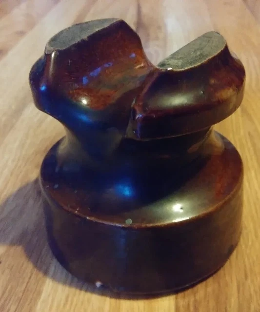 Large Heavy Duty Vintage Brown Ceramic Electrical Insulator 4.25" Base