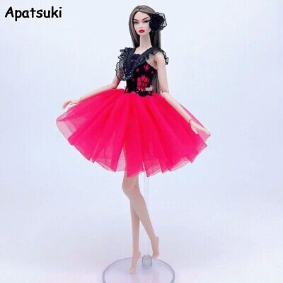 Black Sexy Lace Hot Pink Fashion Doll Dress For 11.5" Doll Clothes Outfits 1/6