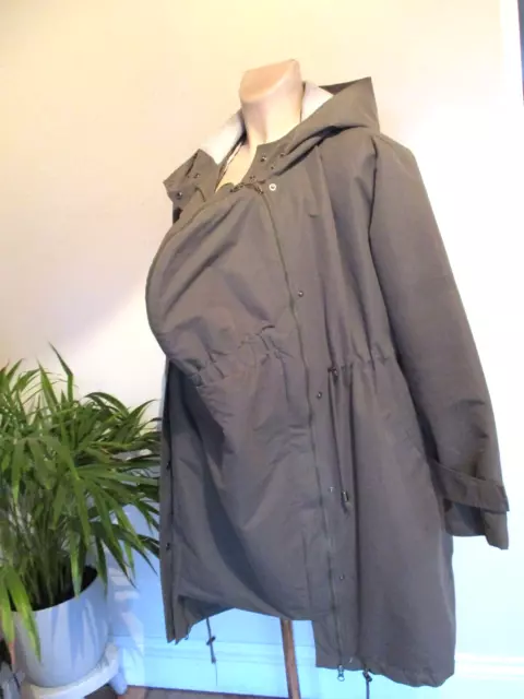 Seraphine Maternity & Babywearing Khaki Waterproof Parka Coat Jacket Size 10